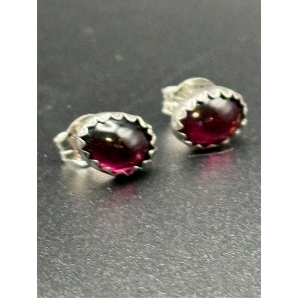 Red Garnet and Sterling Silver Stud Earrings, NEW, Handmade, Artisan